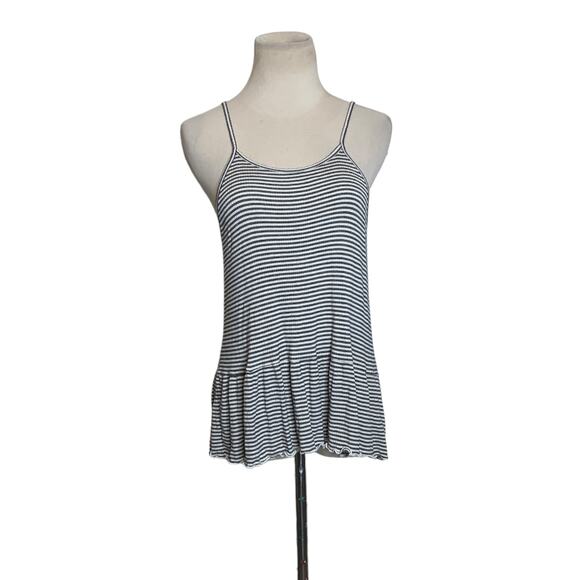 American Eagle Ribbed Striped Ruffle Tank Top Cami Size Medium - Picture 10 of 10